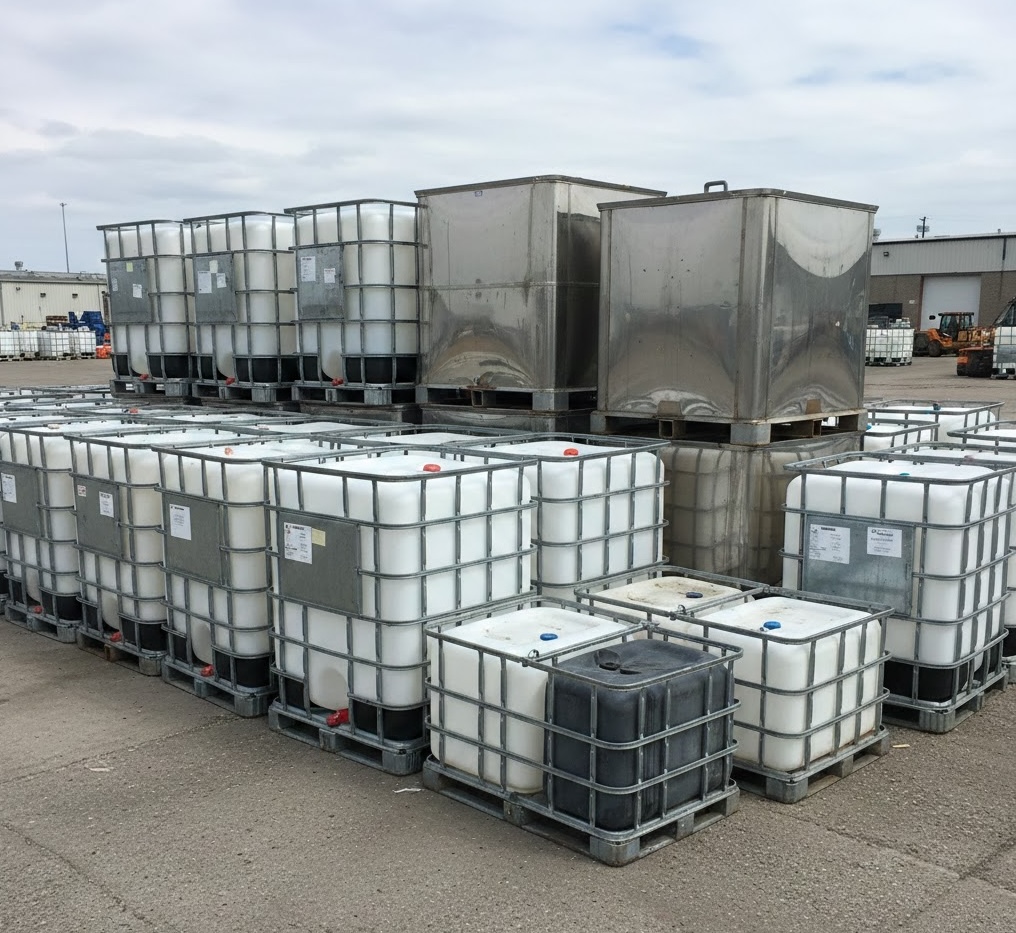 Various IBC tote types including stainless steel and standard composite